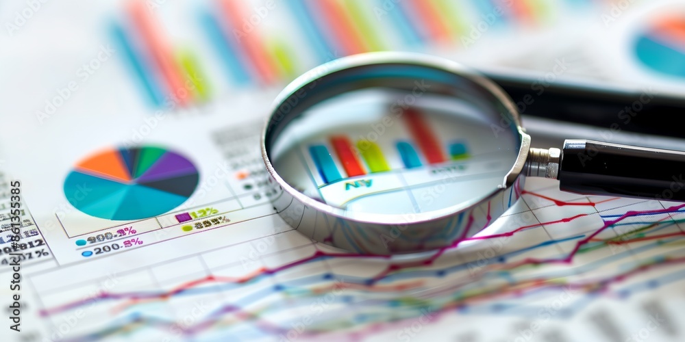 Poster a magnifying glass is on top of a graph with many different colored lines. the graph is showing a lo