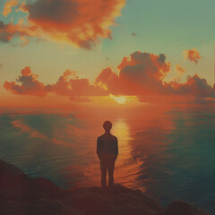 Obraz premium silhouette of a man standing on a cliff