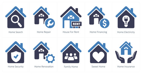 A set of 10 Real Estate icons as home search, home repair, house for rent