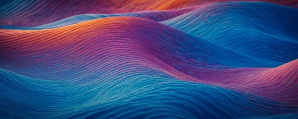 Obraz premium An abstract image featuring vibrant, wavy lines in pink, orange, blue, and purple reminiscent of sand dunes. Useful for holiday cards, event posters, or festive decorations.