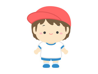 運動会のベクターイラスト素材、赤組の小学生の男の子05