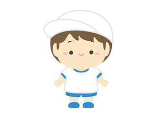 運動会のベクターイラスト素材、白組の小学生の男の子05