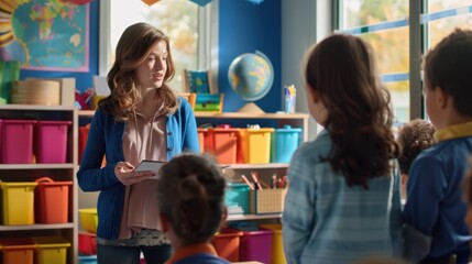 The teacher discussing lesson