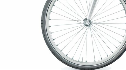 Fototapeta premium Eye-level angle bicycle wheel, detailed tire treads on smooth asphalt track, clean vector lines, isolated on a pristine white background