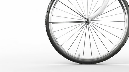 Eye-level view of a bicycle wheel, precise spoke detailing against textured asphalt track, minimalist vector style, isolated on white backdrop