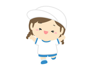 運動会のベクターイラスト素材、白組の小学生の女の子03