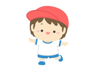 運動会のベクターイラスト素材、赤組の小学生の男の子02