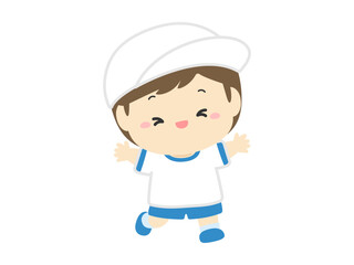 運動会のベクターイラスト素材、白組の小学生の男の子03