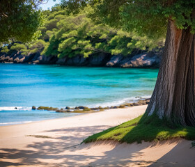 Seaside trees on the beach. Generative AI