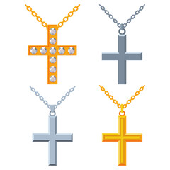 Cross necklaces vector cartoon set isolated on a white background.