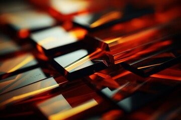 An abstract composition of beveled cubes stacked, illuminated with warm hues and captivating reflections. The interplay of light and shadow creates a modern, elegant display