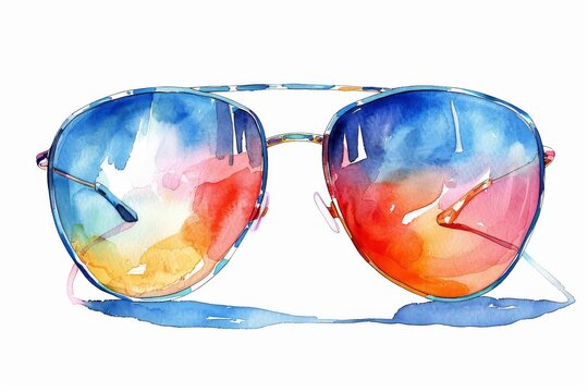 watercolor sunglasses colorful lenses summer fashion clip art preview