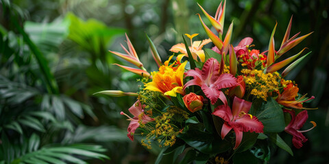 Tropical Flower Bouquet in Lush Greenery for Nature Themed Decor and Floral Arrangements