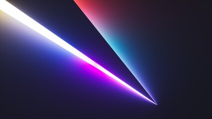 3d render. Abstract geometric neon background. Trendy wallpaper of zigzag shape glowing with multicolored gradient light. Black wall illuminated with modern led lamp