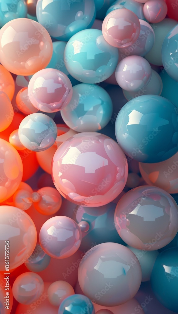 Sticker colorful abstract 3d spheres in pastel colors creating a vibrant and dynamic background