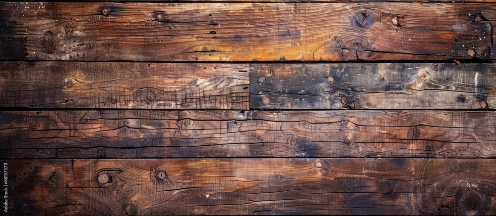 Poster brown weathered wooden plank providing a rustic texture on an old wall, creating a natural pattern i