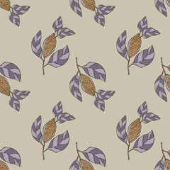 Autumn pattern with seeds and seeds pods hand drawn doodle. Vector illustration