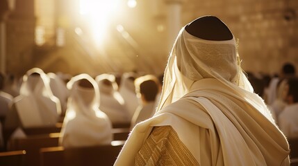 Naklejka premium Jewish Prayer at the Western Wall with Golden Light