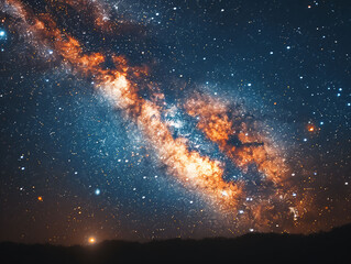 Close-up of Milky way galaxy with stars and space dust in the universe, Long exposure photograph, with grain