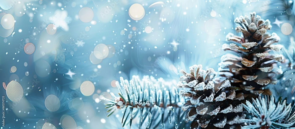Poster winter holidays pinecone background with space for text. copy space available