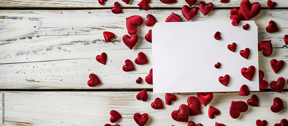 Aufkleber Heartwarming white note surrounded by small red hearts for Valentine's or special occasions with room for text or image, creating an adorable backdrop for various messages. copy space available