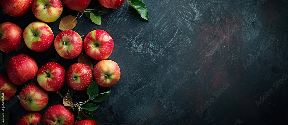 Poster dark background highlighting organic apples with copy space image.