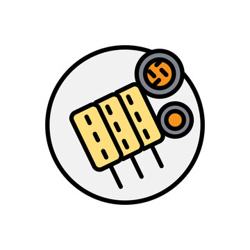 yellow skewers on plate, food icon clip art preview