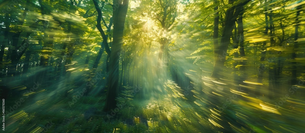 Leinwandbilder forest trees and leaves with sunlight create a dreamy blur. captured in a forest, forming a captivat