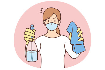 Woman with detergents for cleaning