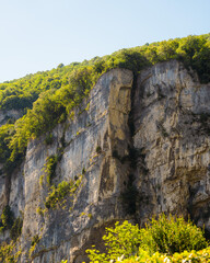 rock climbing wall in mountains
