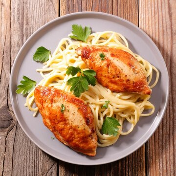 Chicken piccata with spaghetti