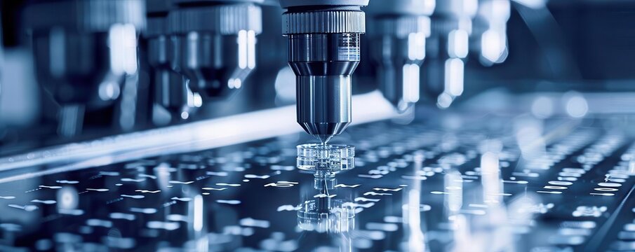 Automated DNA sequencing process, hightech lab equipment, closeup, precise genetic analysis, digital binary as object, black and white, copy space for text,