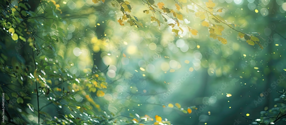 Leinwandbilder forest trees and leaves with sunlight create a dreamy blur. captured in a forest, forming a captivat