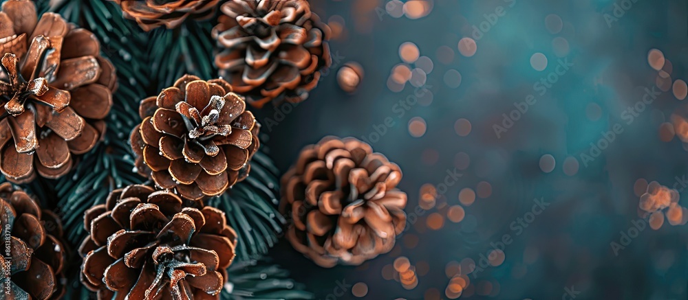 Poster winter holidays pinecone background with space for text. copy space available