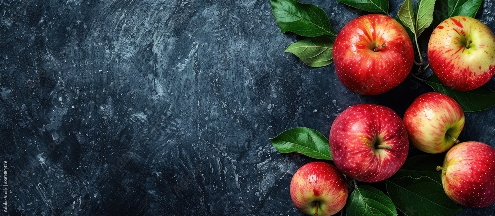Poster dark background highlighting organic apples with copy space image.