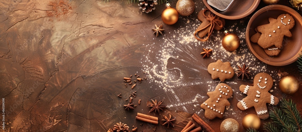 Aufkleber a festive baking scene for christmas with room for a message, featuring dough for making gingerbread