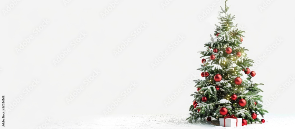 Poster christmas tree on white background with copy space image.