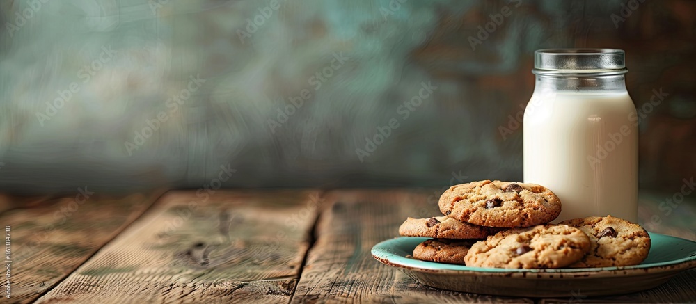 Aufkleber farm-fresh cow's milk served with cookies in a delightful snack arrangement on a tabletop with a bac
