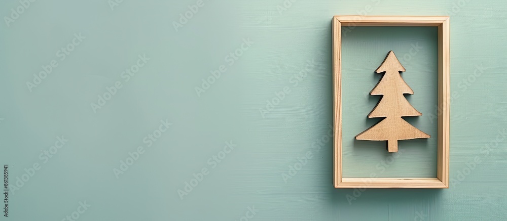 Aufkleber a flat lay image featuring a wooden christmas tree inside a picture frame, offering room for text wi