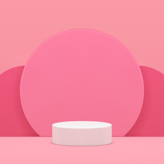 Pink 3d cylinder podium pedestal mock up for cosmetic beauty product show realistic vector