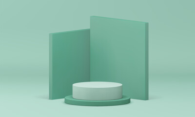 Green pastel 3d podium pedestal mock up for cosmetic product show realistic vector illustration