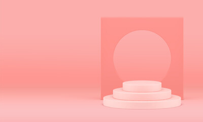 Pink pastel 3d podium pedestal mock up for cosmetic product show realistic vector illustration