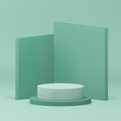 3d cylinder podium pedestal light green showroom realistic vector illustration