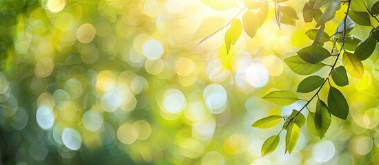 Obraz premium Abstract blurred foliage creates a bokeh background illuminated by bright summer sunlight, suitable for a copy space image.