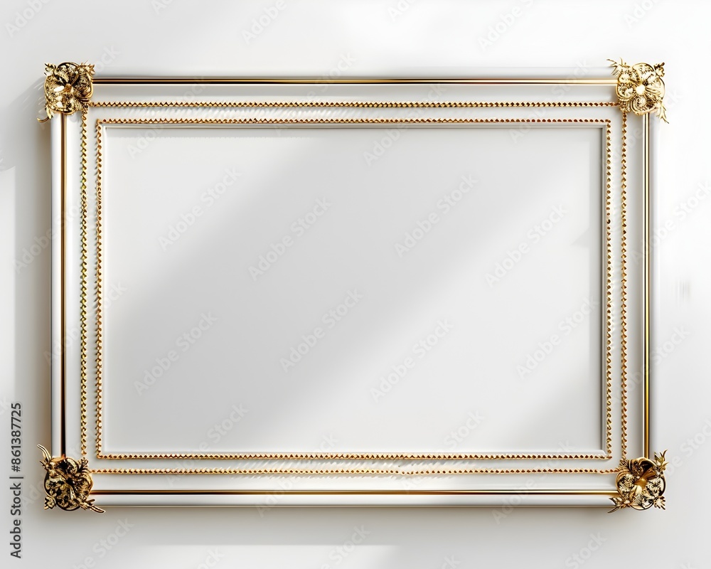 Poster simple rectangular line frame with dashed borders centered on white background