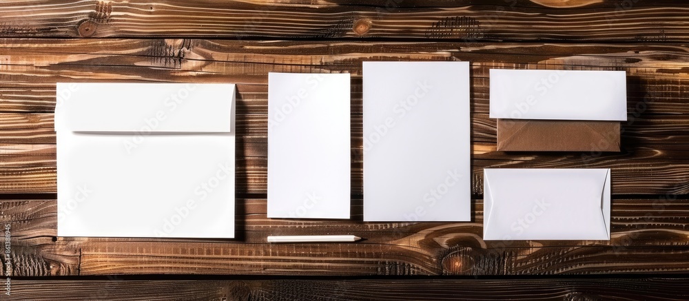 Poster wooden background with blank stationery set, serving as a corporate identity template, in a responsi