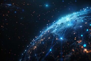 Obraz premium Connection of earth with the universe network of lines and dots in the night sky showing travel through space