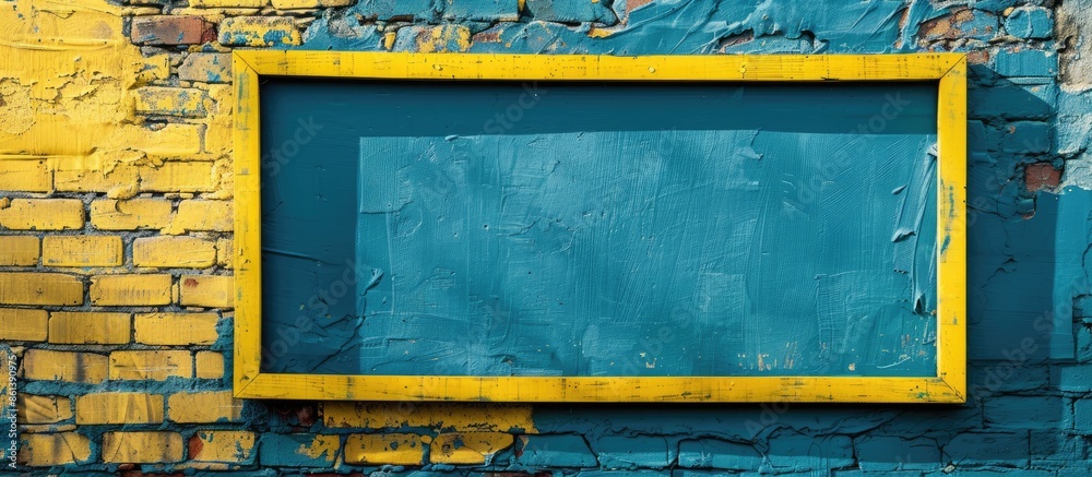 Aufkleber Empty brick wall with yellow frame and no individuals visible in a copy space image.
