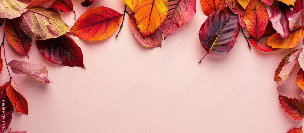 Poster vibrant fall foliage on a pale backdrop with copy space image.