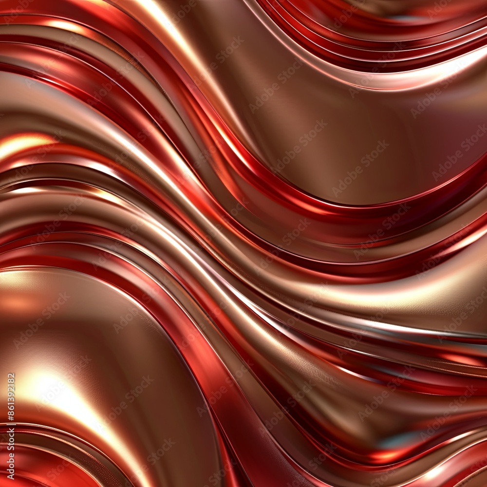 Sticker Striped Red and Copper Background, Wavy Pattern, Elegant Bright 3D Background